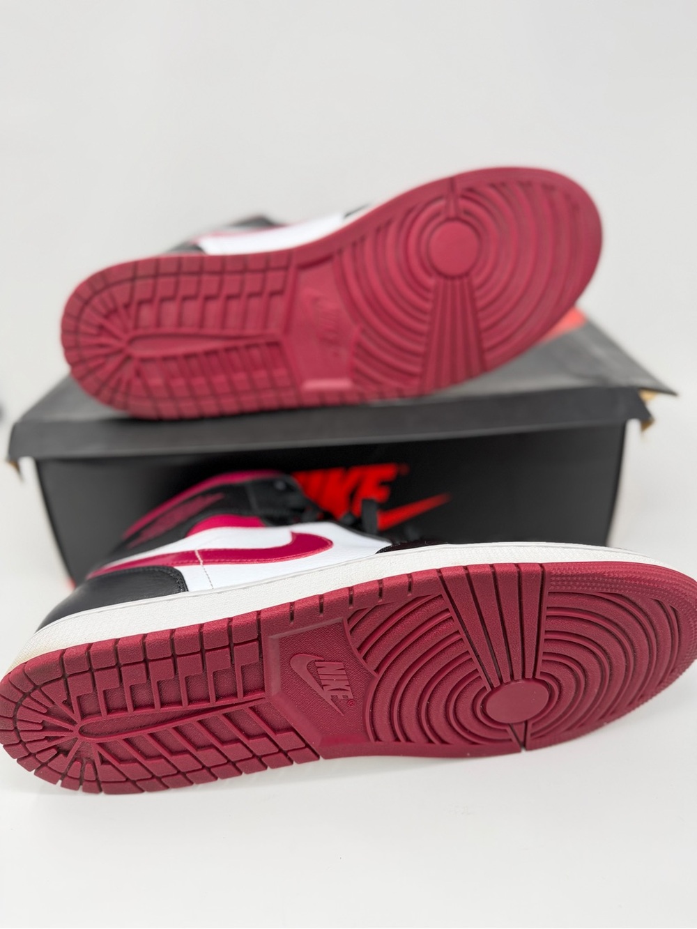 Nike Air Jordan 1 Mid Black White Dark Red Sneakers - Picture 5 of 6